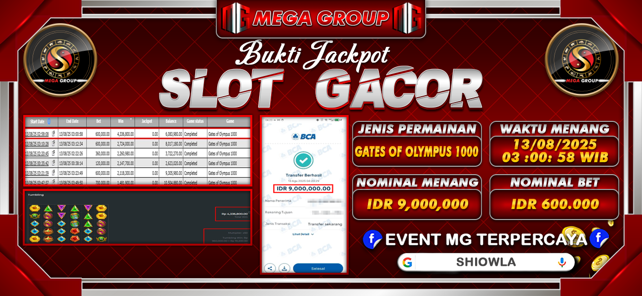 Bukti JP situs Shiowla hari Rabu, 13 Agustus 2025