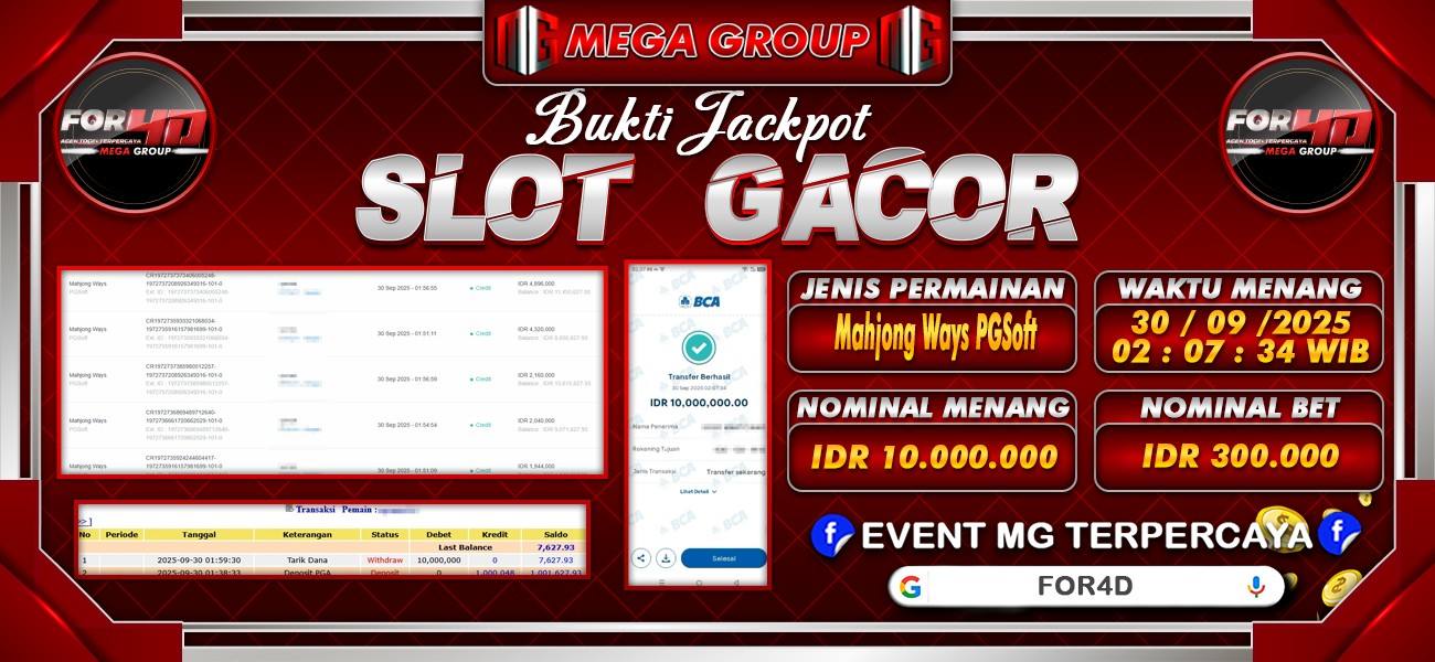 Bukti JP situs For4D hari Selasa, 30 September 2025