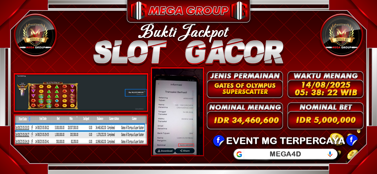 Bukti JP situs Mega4D hari Kamis, 14 Agustus 2025