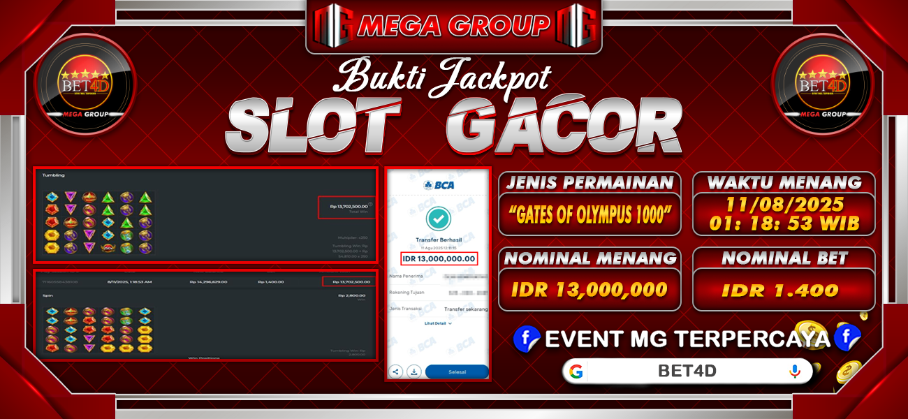 Bukti JP situs Bet4D hari Senin, 11 Agustus 2025