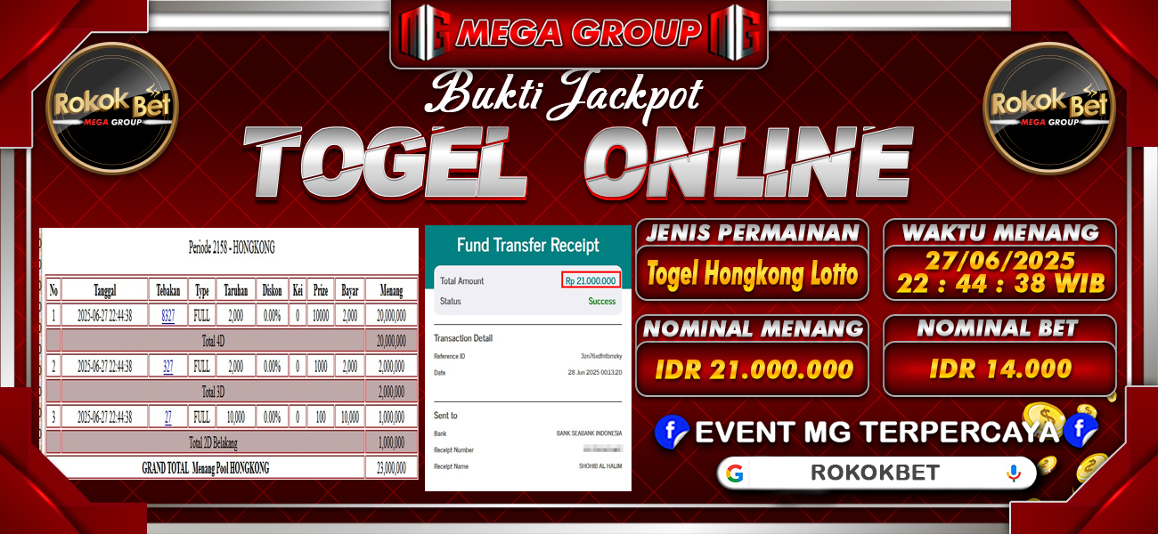 Bukti JP situs Rokokbet hari Sabtu, 28 Juni 2025