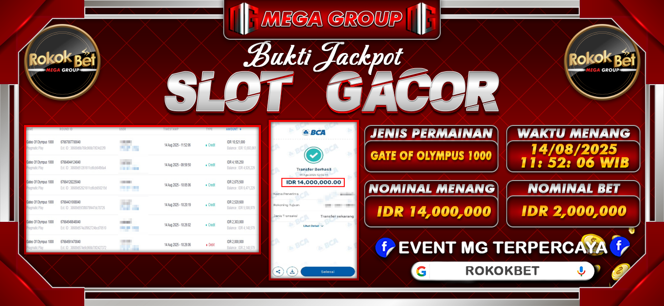Bukti JP situs Rokokbet hari Kamis, 14 Agustus 2025