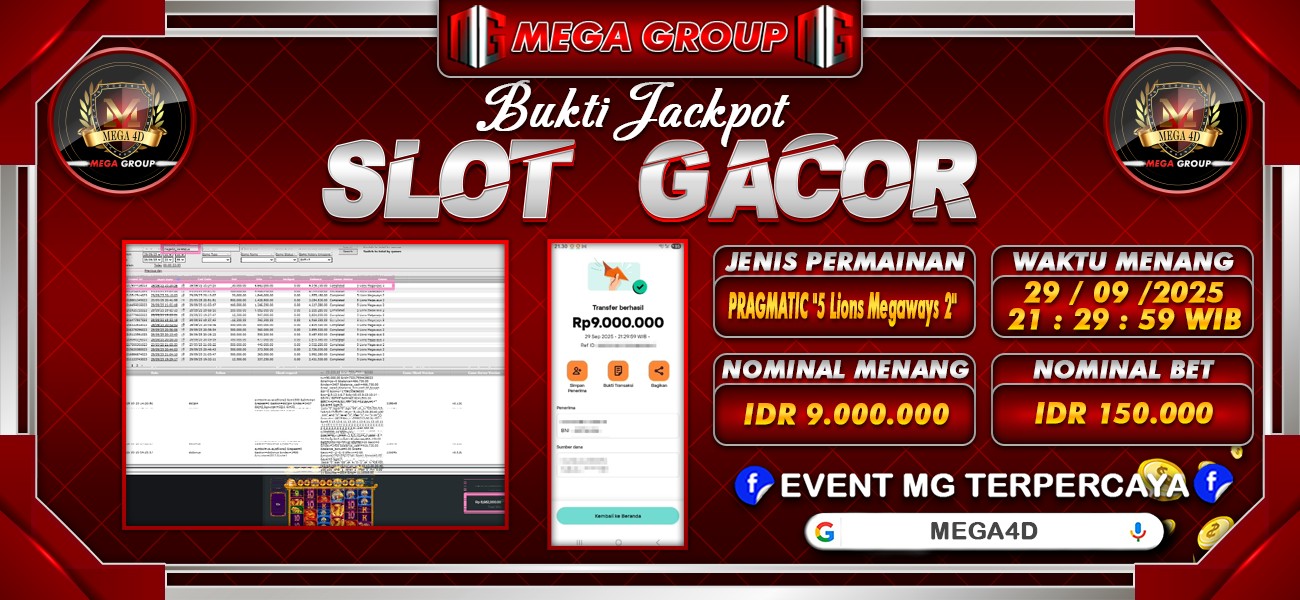 Bukti JP situs Mega4D hari Senin, 29 September 2025