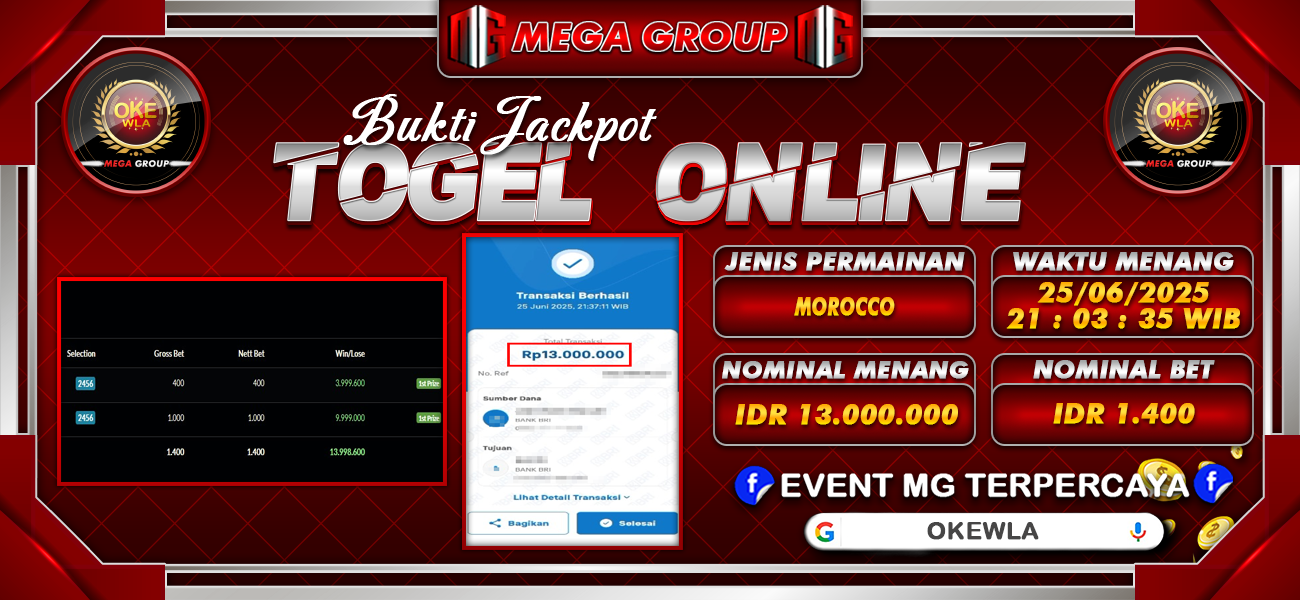 Bukti JP situs Okewla hari Sabtu, 28 Juni 2025