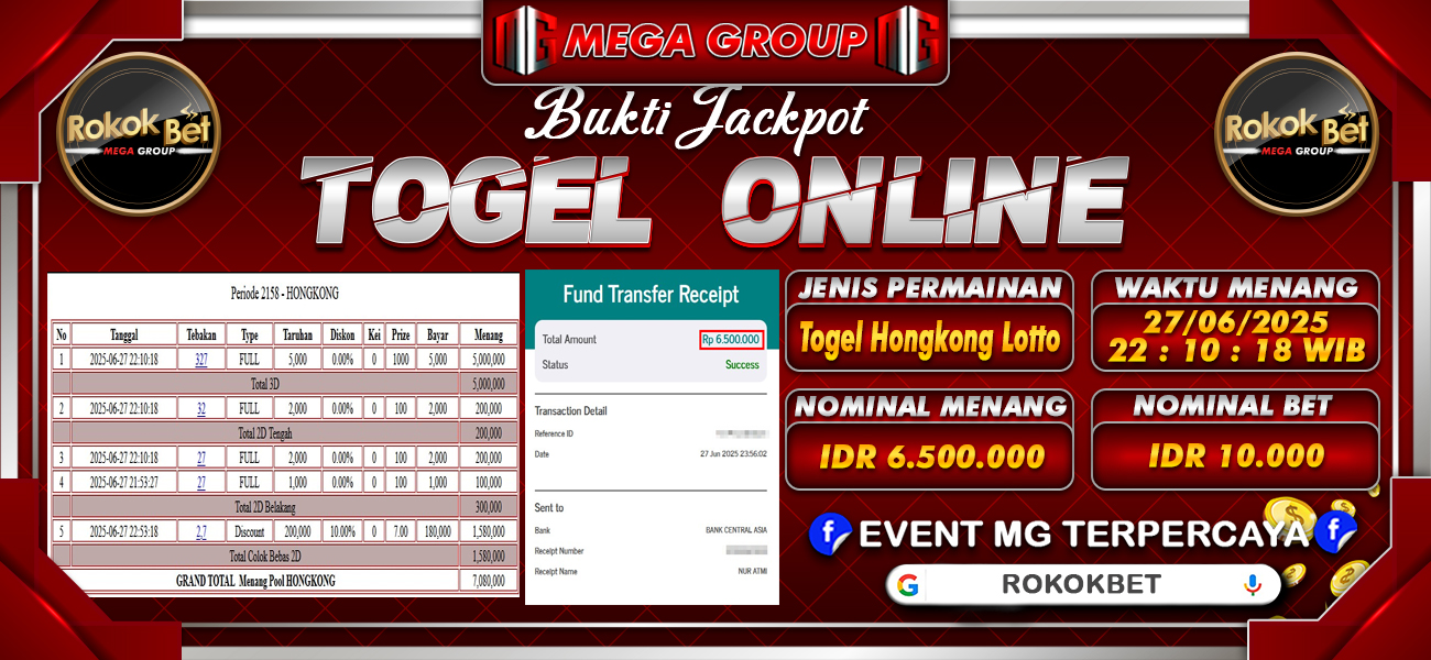Bukti JP situs Rokokbet hari Sabtu, 28 Juni 2025
