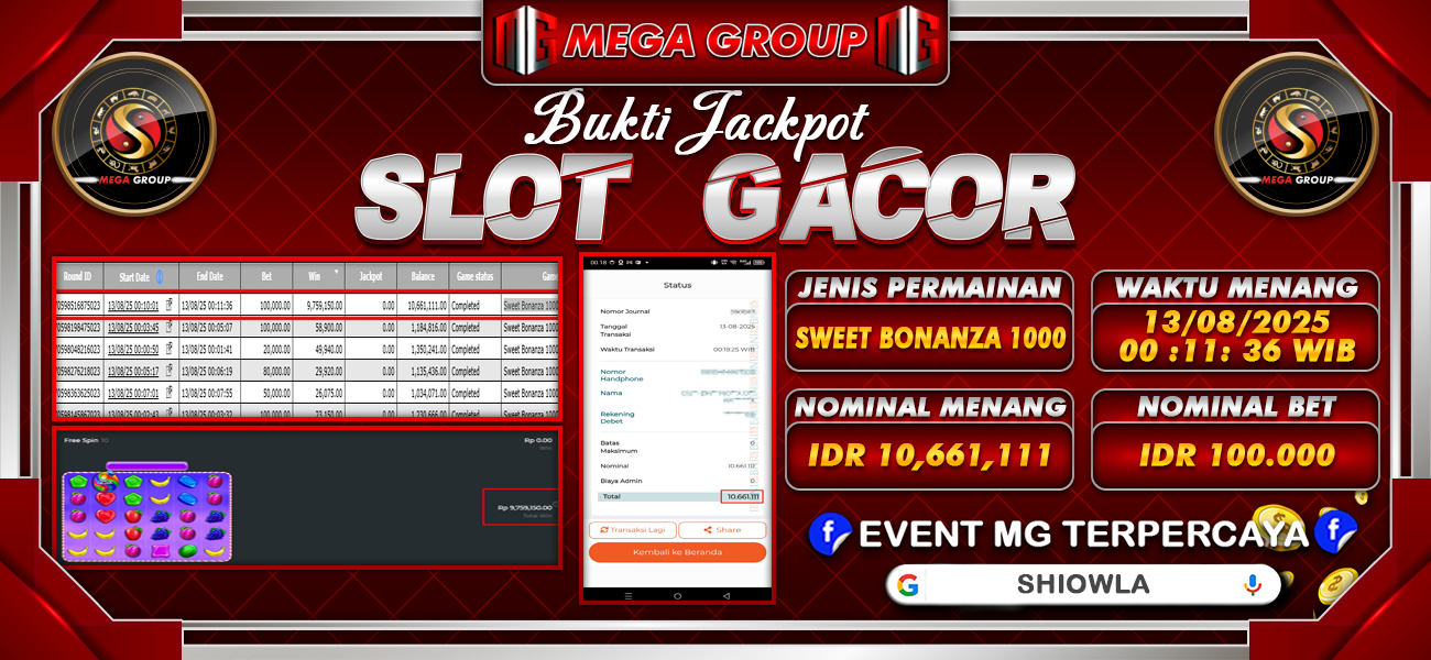 Bukti JP situs Shiowla hari Rabu, 13 Agustus 2025