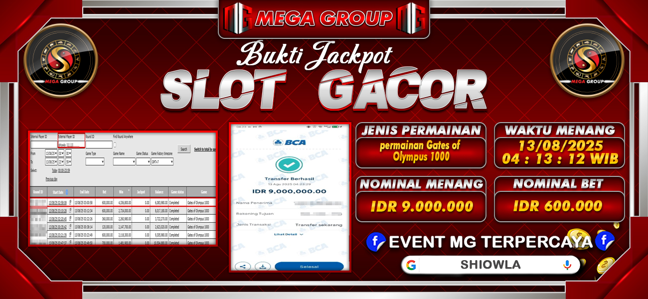 Bukti JP situs Shiowla hari Rabu, 13 Agustus 2025