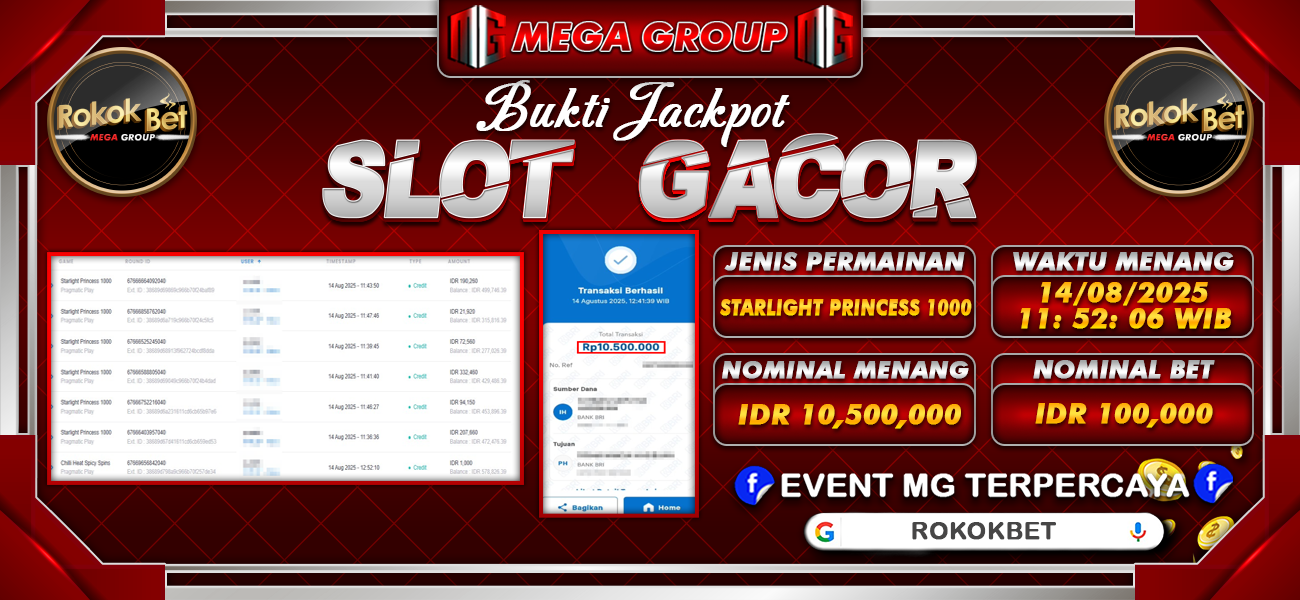 Bukti JP situs Rokokbet hari Kamis, 14 Agustus 2025