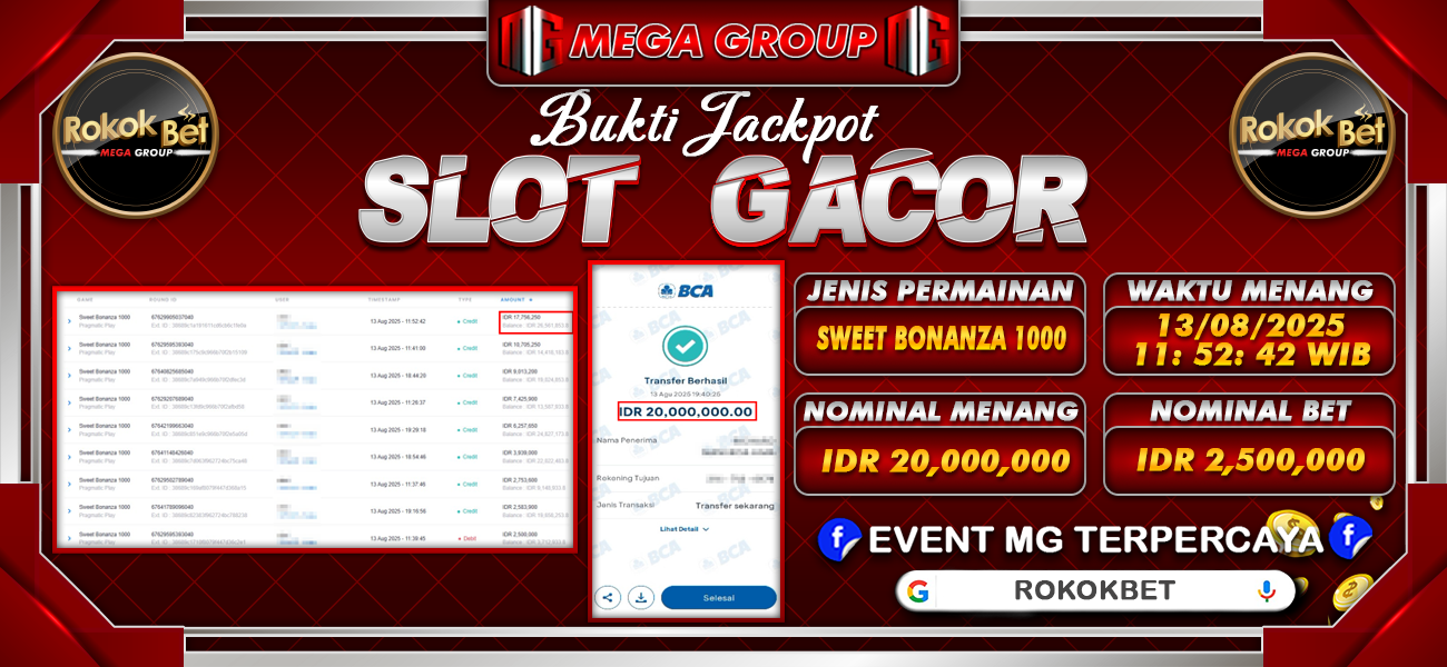 Bukti JP situs Rokokbet hari Rabu, 13 Agustus 2025