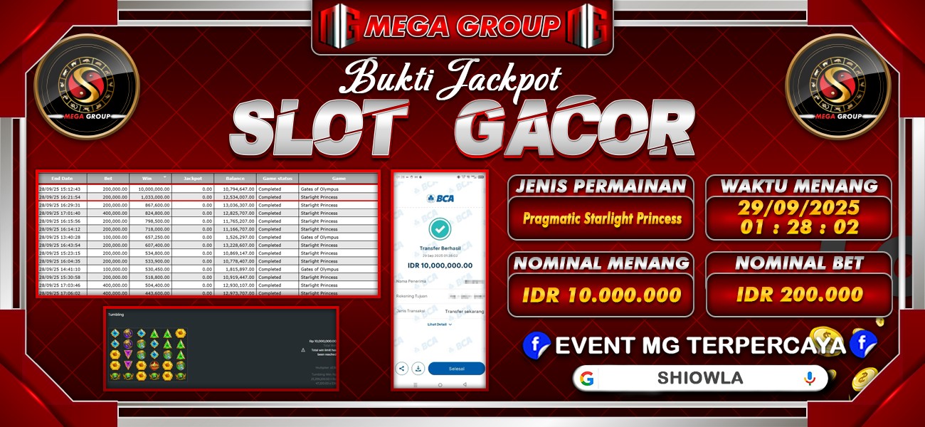Bukti JP situs Shiowla hari Senin, 29 September 2025