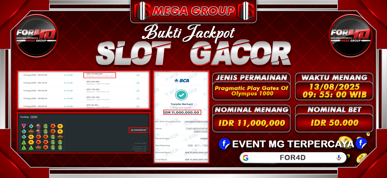 Bukti JP situs For4D hari Rabu, 13 Agustus 2025