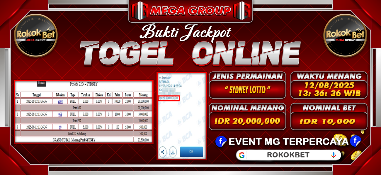 Bukti JP situs Rokokbet hari Selasa, 12 Agustus 2025