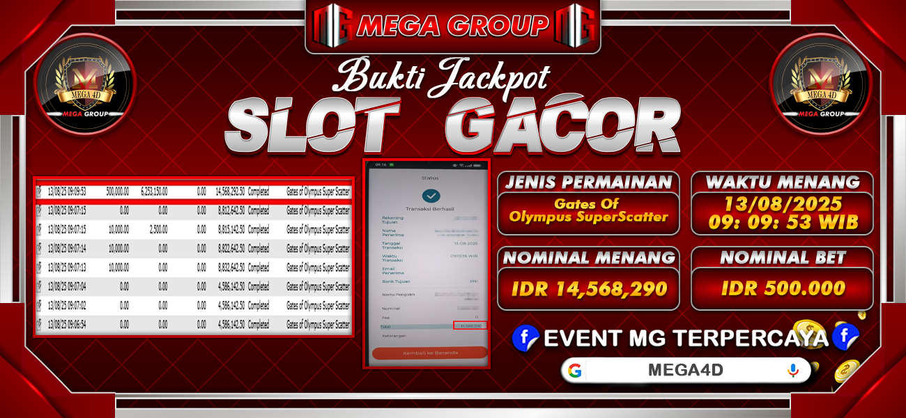 Bukti JP situs Mega4D hari Rabu, 13 Agustus 2025