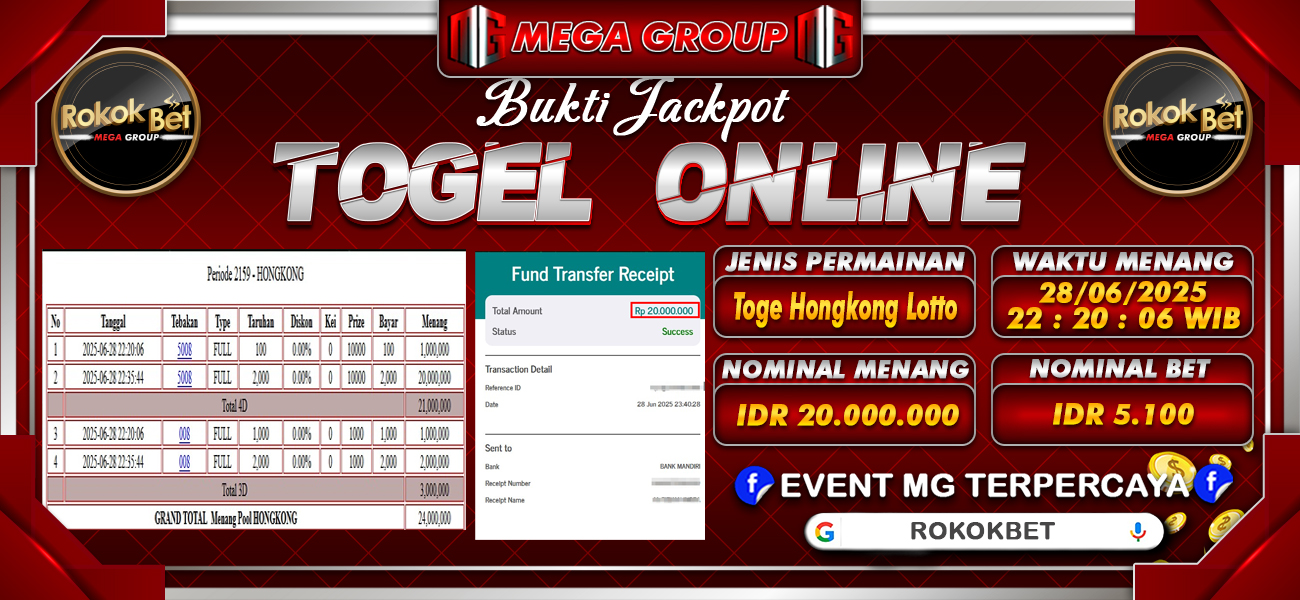 Bukti JP situs Rokokbet hari Minggu, 29 Juni 2025