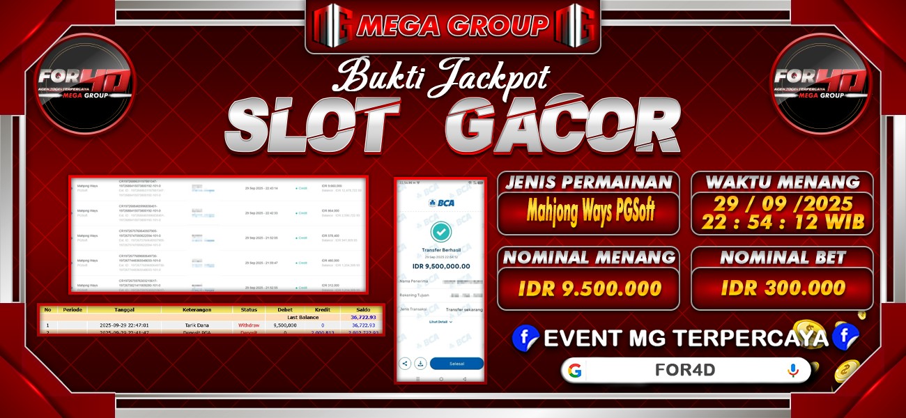 Bukti JP situs For4D hari Senin, 29 September 2025